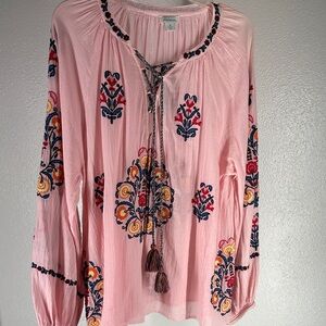 Sundance Embroidered Long Sleeve Cotton Smock Top
